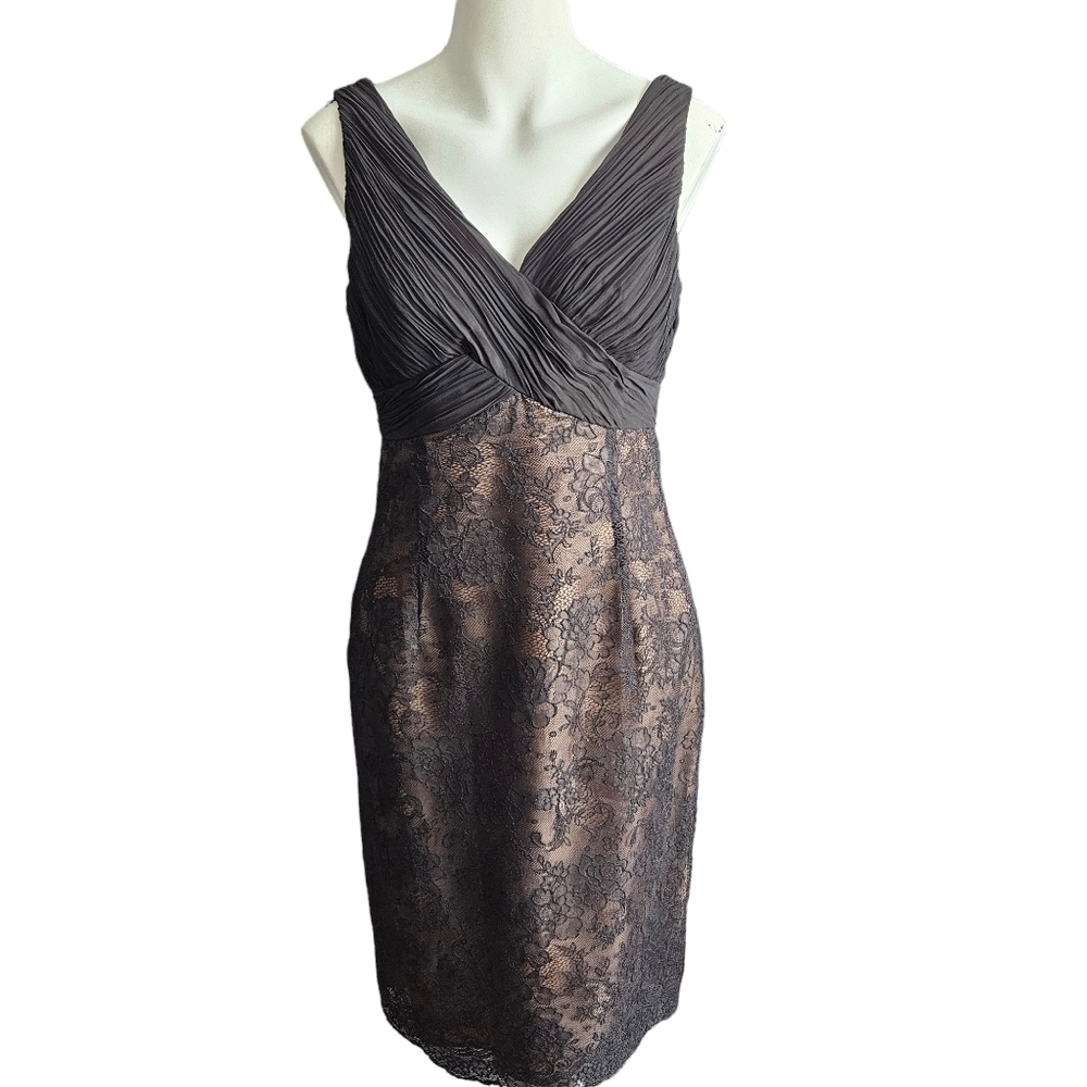 Rena Rowan V-neck Black Lace Overlay Cocktail Dress Sz 4 Christmas Party Dress